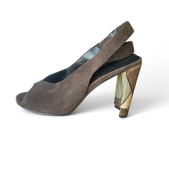 Pelle Moda Women 8.5 Brown Suede Open-Toe with Strap, 4.5 Inch Heels Good Cond. - Picture 1 of 10